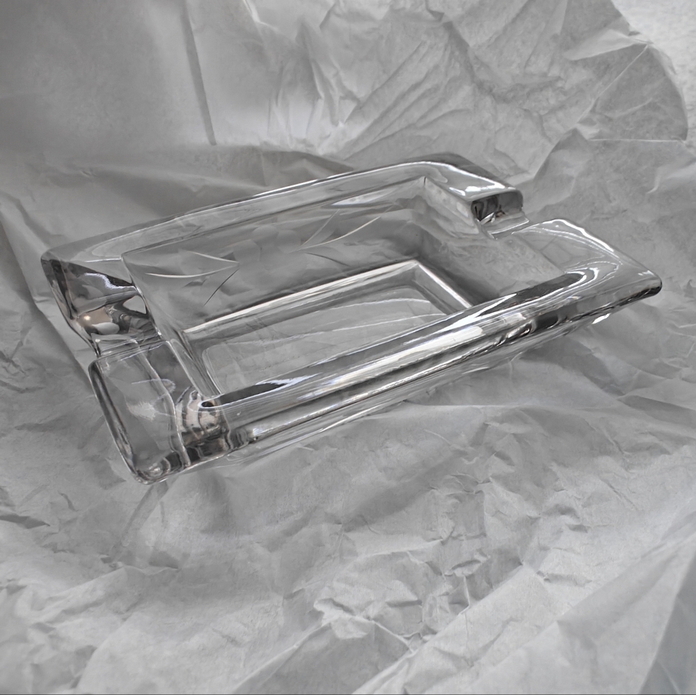 MCM Glass Ashtray Etched Rectangular Heavy VTG 5x3 5"
